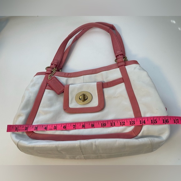 Y2K Coach Cricket Medium White Coral Pink Leather Tote Shoulder Bag Purse - Picture 15 of 16